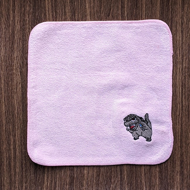 ゴジラ（1984）刺繍ミニタオル　ピンク